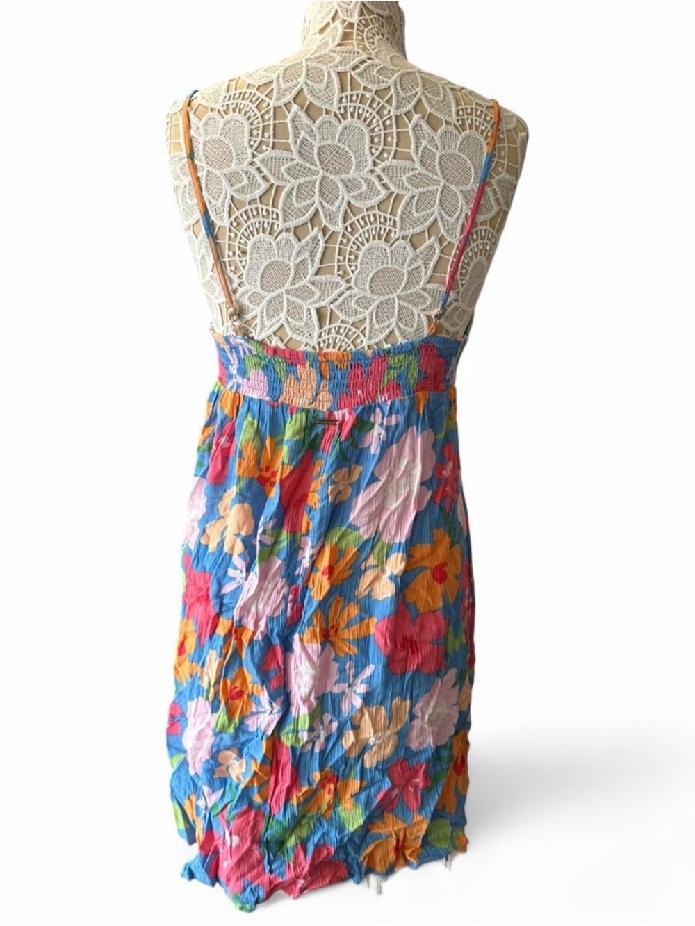 Billabong Blue Floral Midi Dress with Pink, Orange & Yellow Flowers - Picture 3 of 5